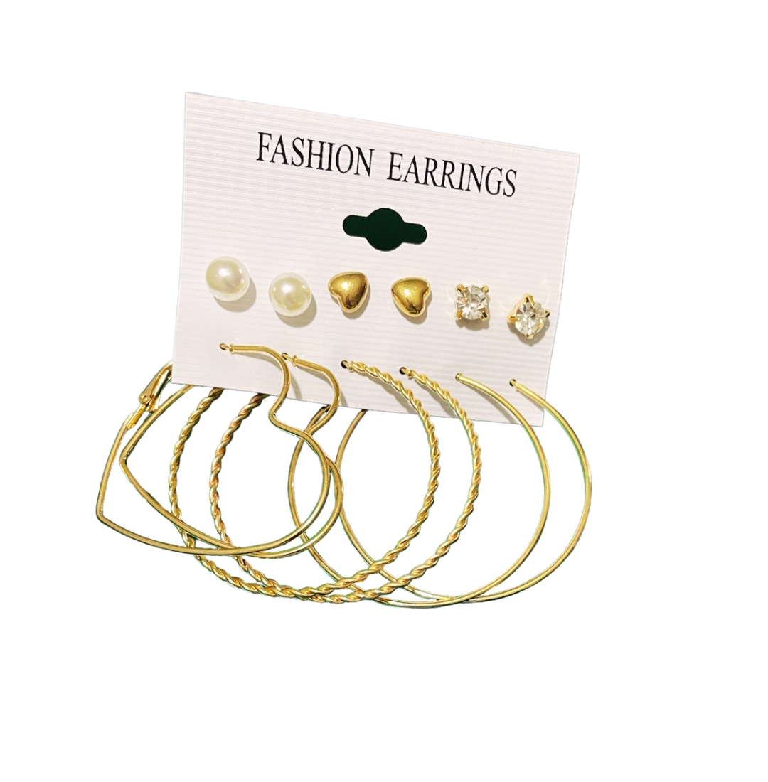 3 stud 3 hoop earrings set