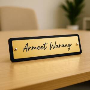 Luxurious Tresneria Customized Acrylic Desk Name Plate | 23X6.5 CM | Acrylic - Gold Acrylic