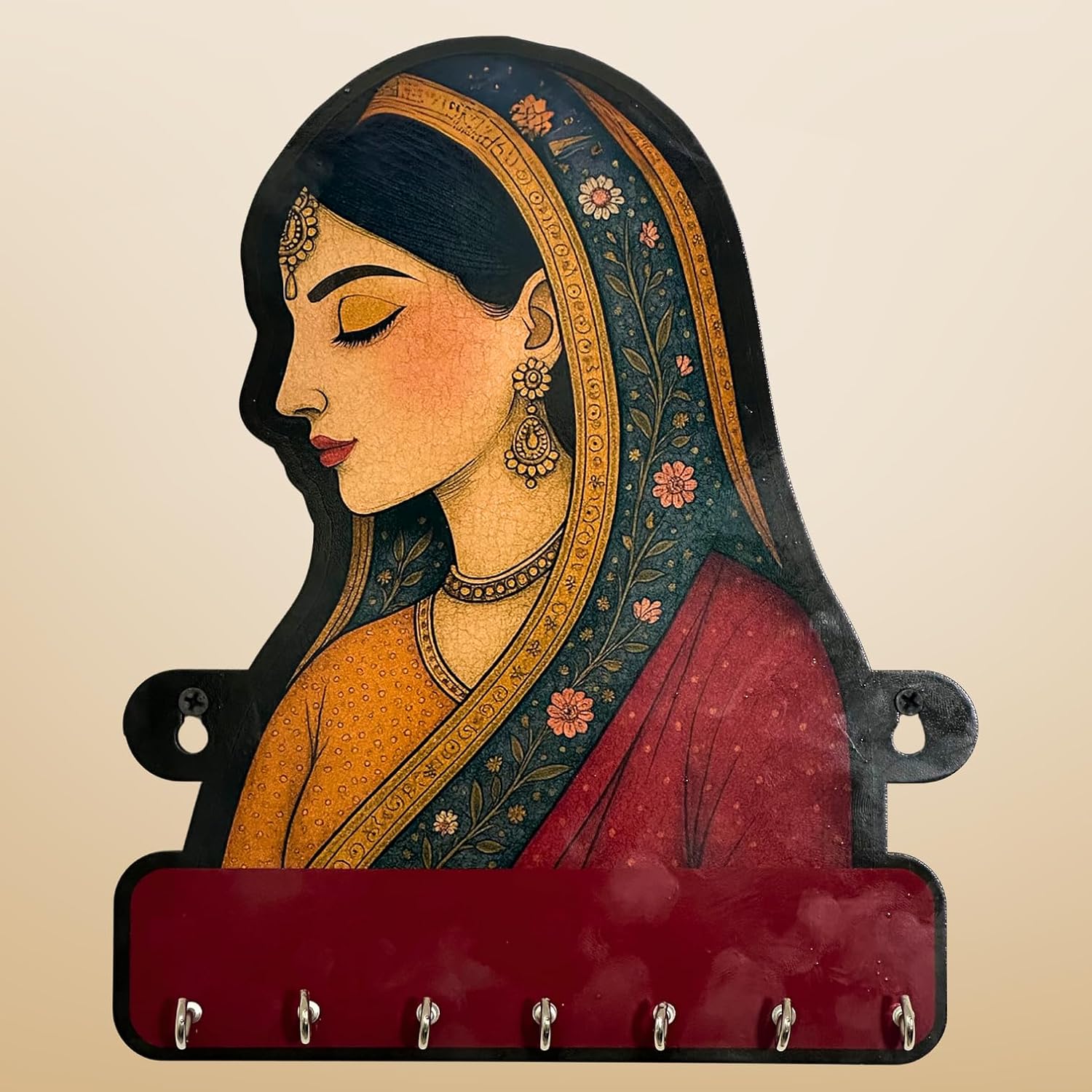 Royal Graceful Lady MDF Key Holder – Decorative Modern Wall Art for Home | Elegant MDF Key Holder Organizer for Bedroom, Living Room, Guest Room & Dining Area