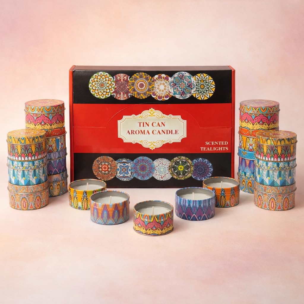 Mandala Magic 24 Jar Aroma Candle Set || Luxury Fragrance Long-Lasting Aroma Candle || Home Decor Scented Candle for Gifting || Designer Aroma Candles for Gifting
