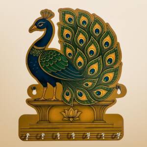 Royal Peacock Key Holder For Home – Lightweight Decorative Wall Art for Home | Stylish Key Organizer for Bedroom, Living Room, Guest Room & Dining Area