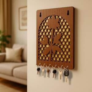 Key Hanger for Wall | Golden Honeycomb | 7 Hooks Metallic Hooks