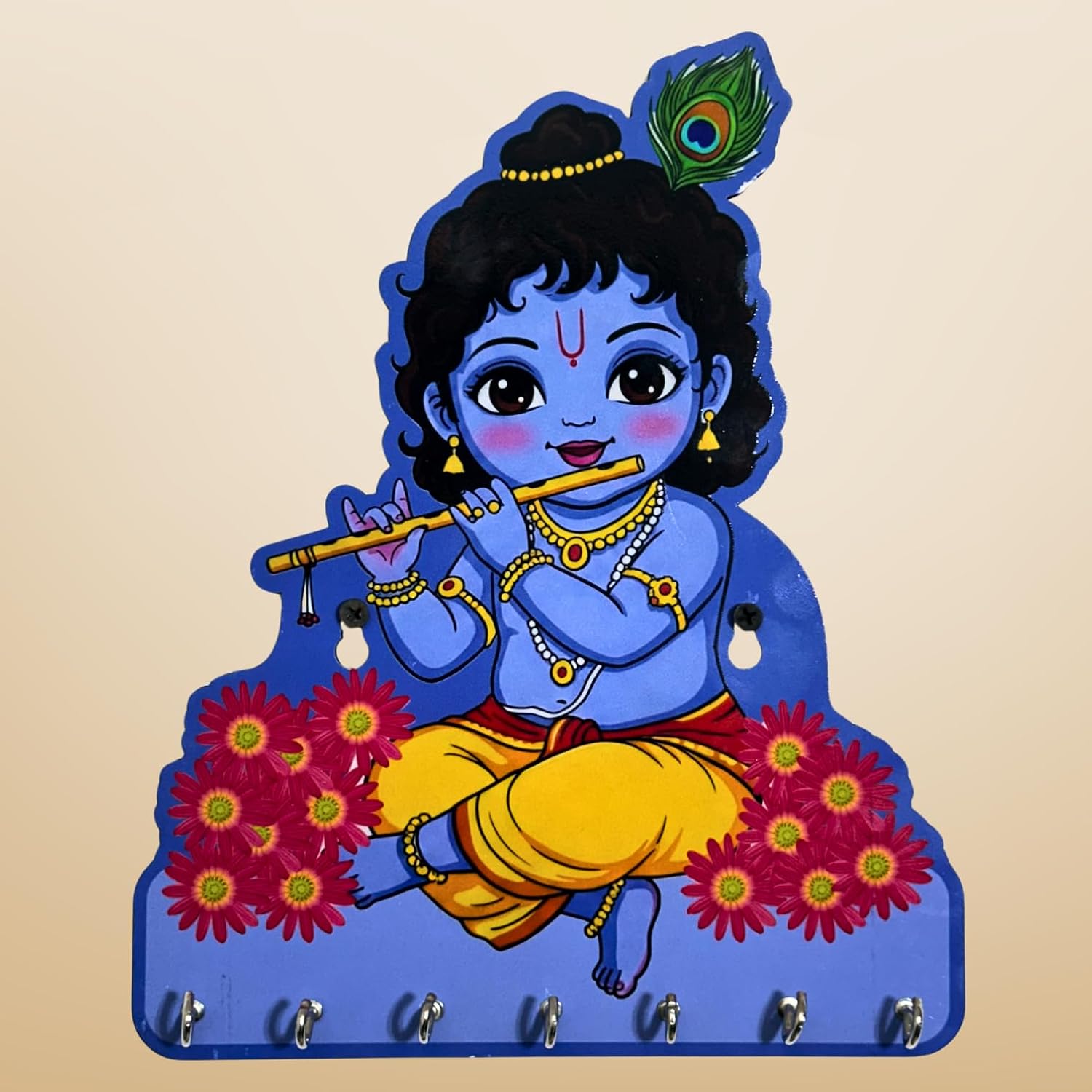Shri Krishna (Makhan Chor) Key Holder For Wall – Decorative Wall Art for Home | Little Krishna Key Holder For Wall Organizer for Bedroom, Living Room, Guest Room & Dining Area