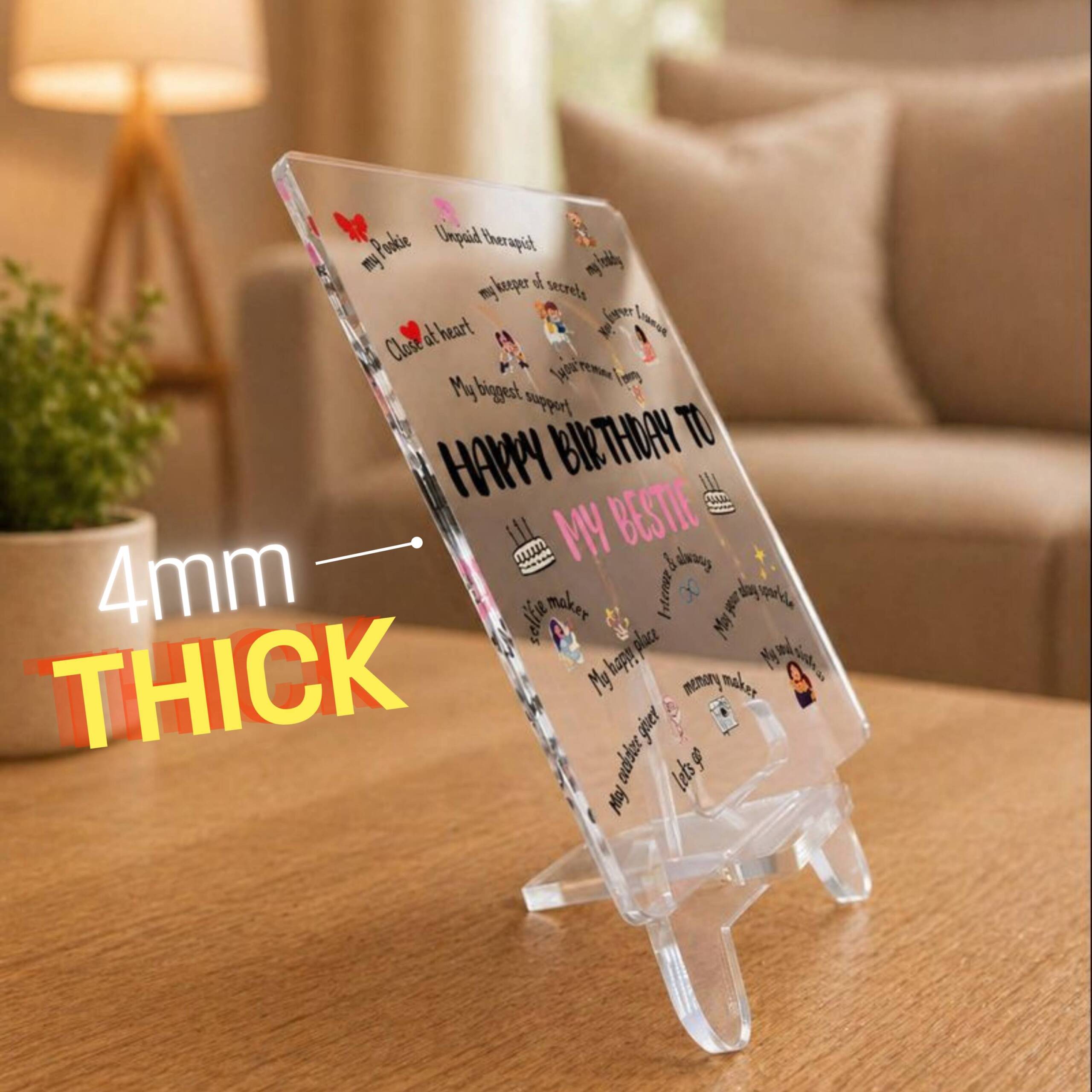 Happy Birthday Gift For Bestie | Transparent Acrylic Desk Frame with Stand (5x4 Inch) | Happy Birthday To My Bestie - Image 3