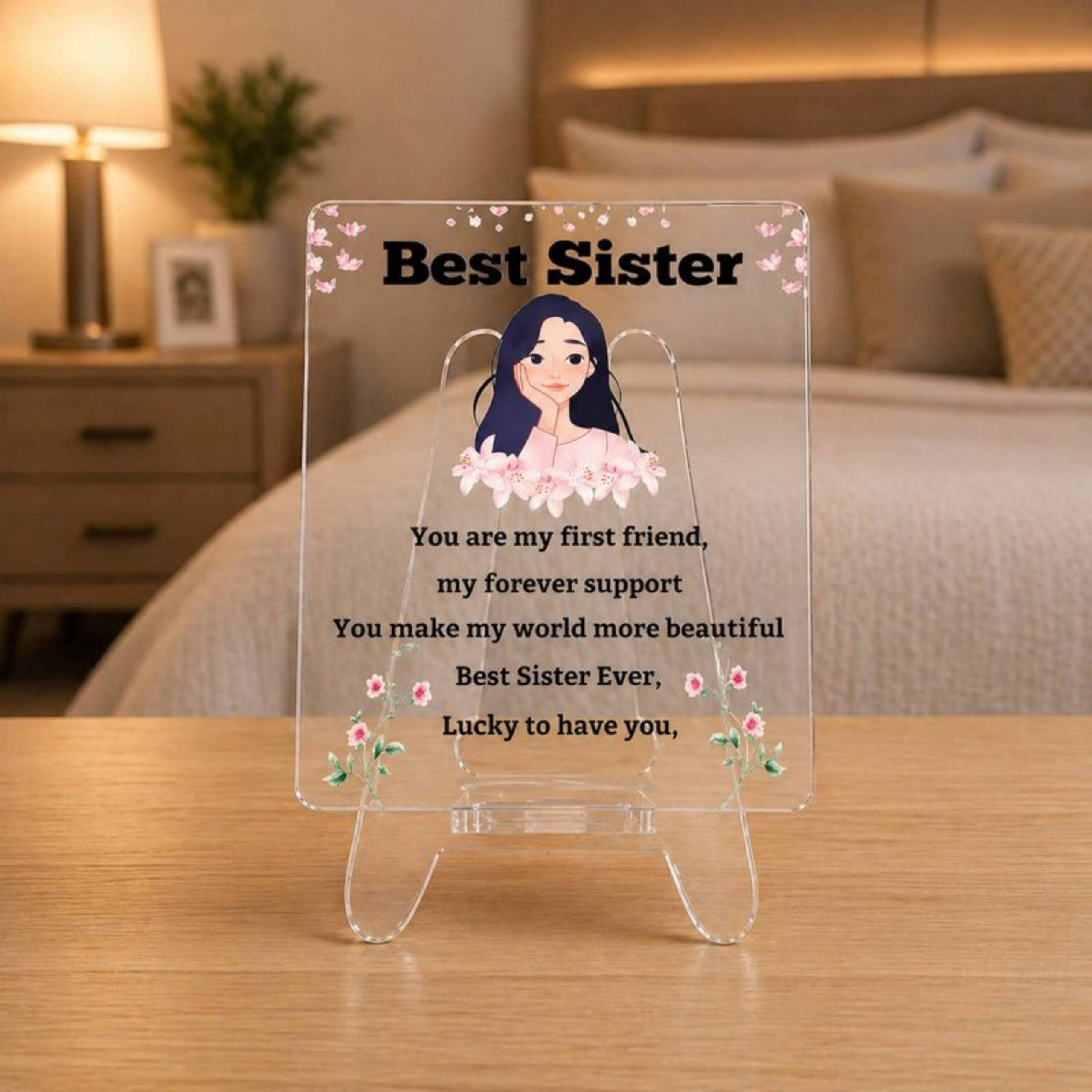 Best Sister Transparent Acrylic Desk Frame with Stand (5x4 Inch) | Heartfelt Quote | Gift for Sister | Decorative Tabletop Home & Office Décor