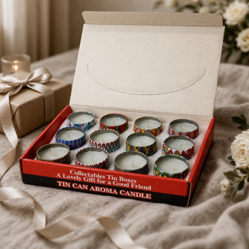 Set of 12 Aroma Candles Home Decor Gift Items – Long Burning Scented Set for Women, Home Ambience & Gifting Decorative Fragrance Candles in Designer Tins | Travel-Friendly | Ideal for Gifting & Home Décor - Image 2