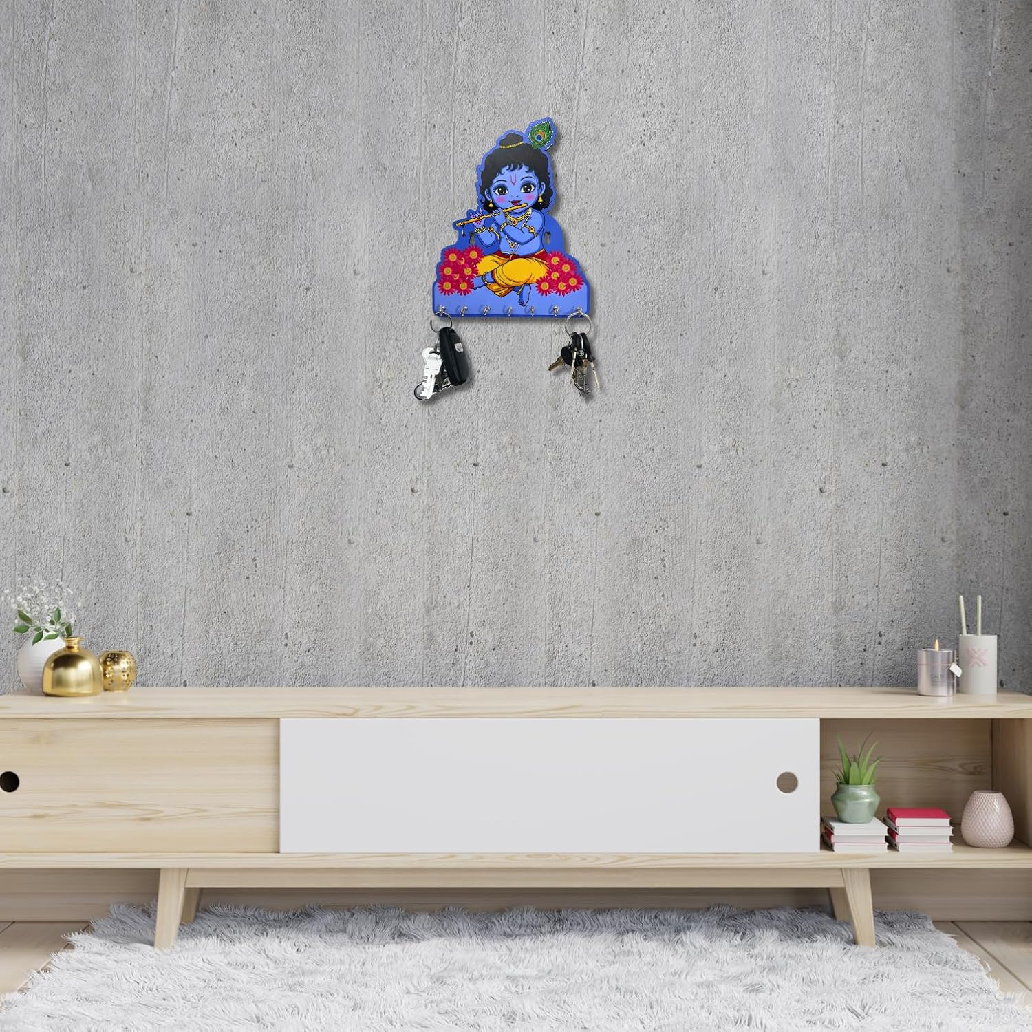 Shri Krishna (Makhan Chor) Key Holder For Wall – Decorative Wall Art for Home | Little Krishna Key Holder For Wall Organizer for Bedroom, Living Room, Guest Room & Dining Area - Image 2