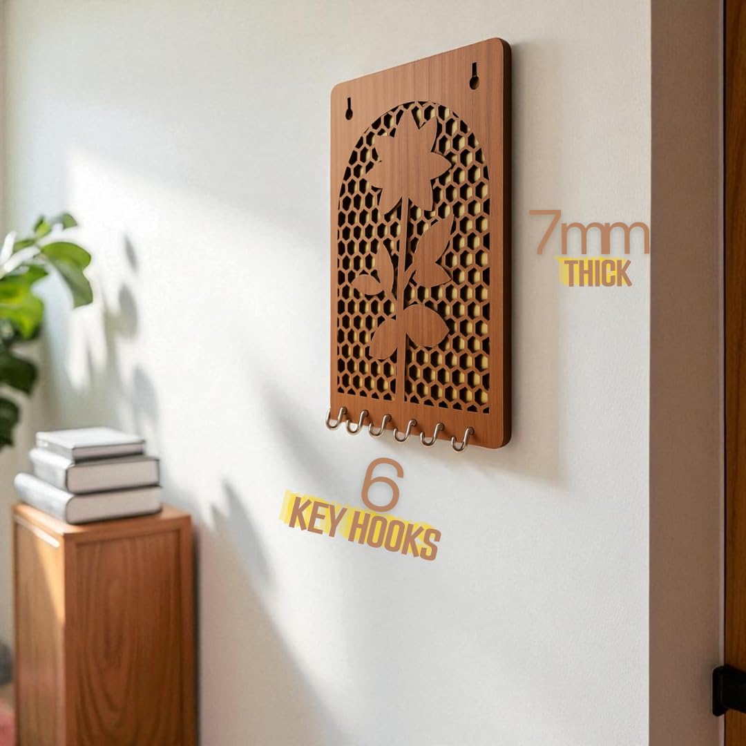 Key Hanger for Wall | Golden Honeycomb | 7 Hooks Metallic Hooks - Image 3
