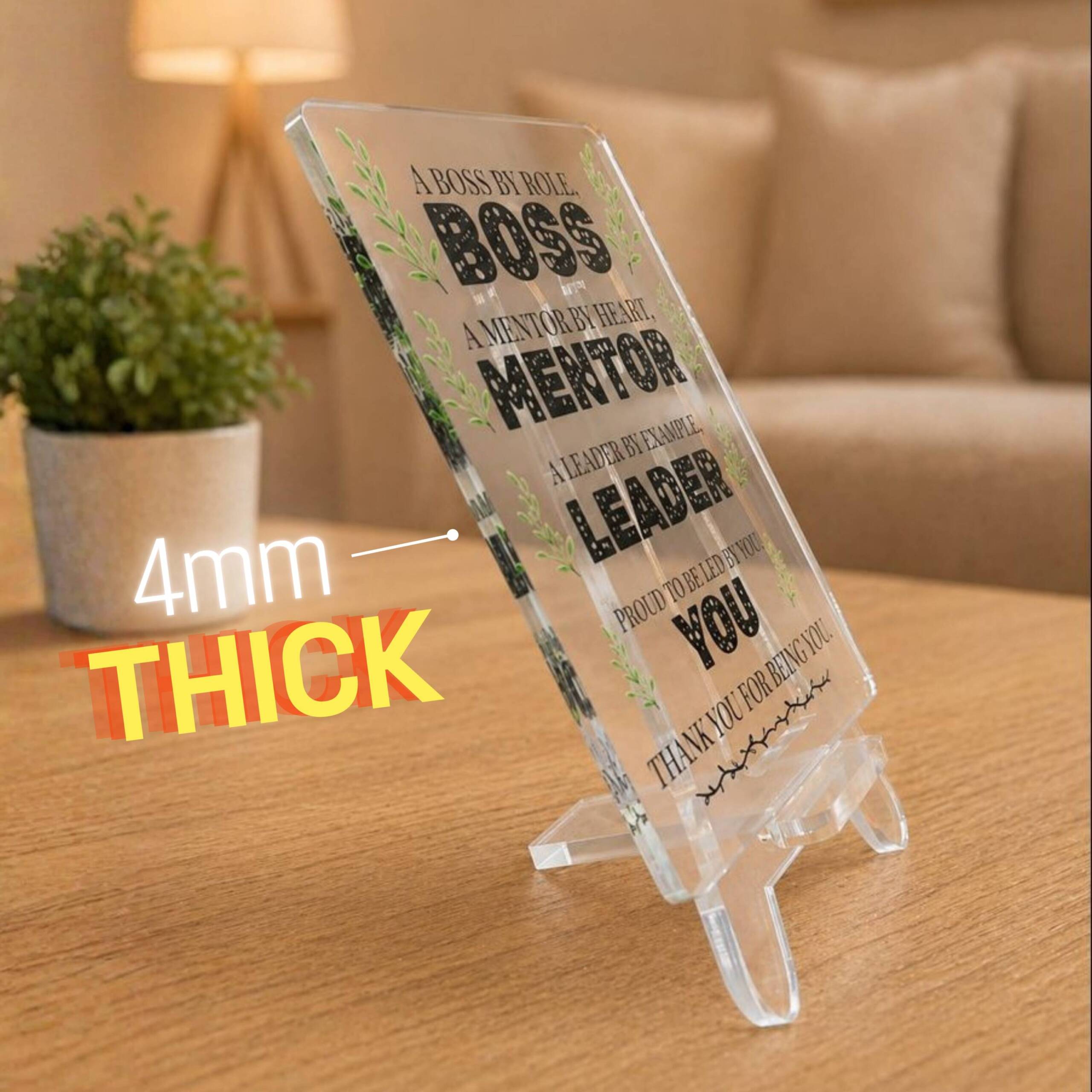 Gift for Boss, Mentor & Leader | Transparent Acrylic Desk Frame with Stand (5x4 Inch) - Image 2