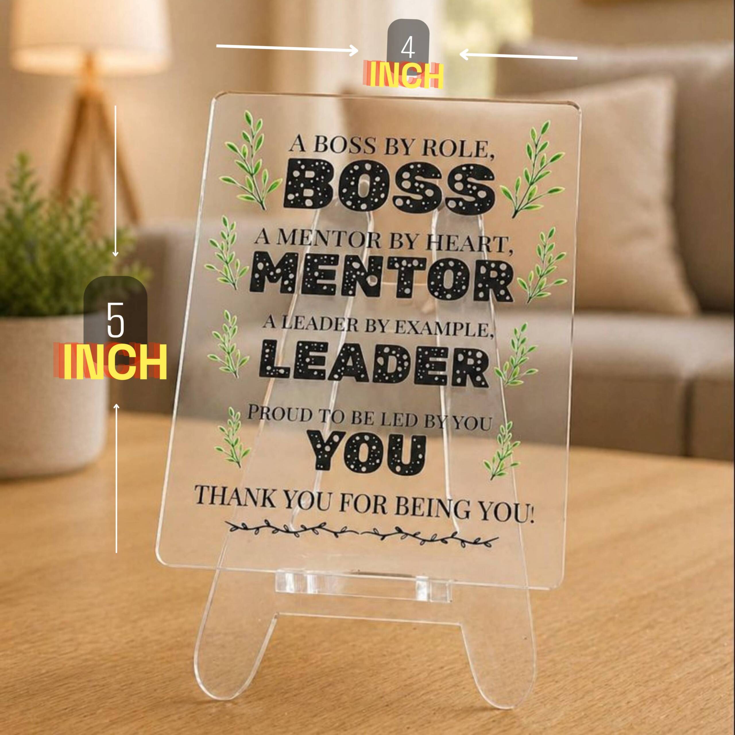 Gift for Boss, Mentor & Leader | Transparent Acrylic Desk Frame with Stand (5x4 Inch) - Image 3