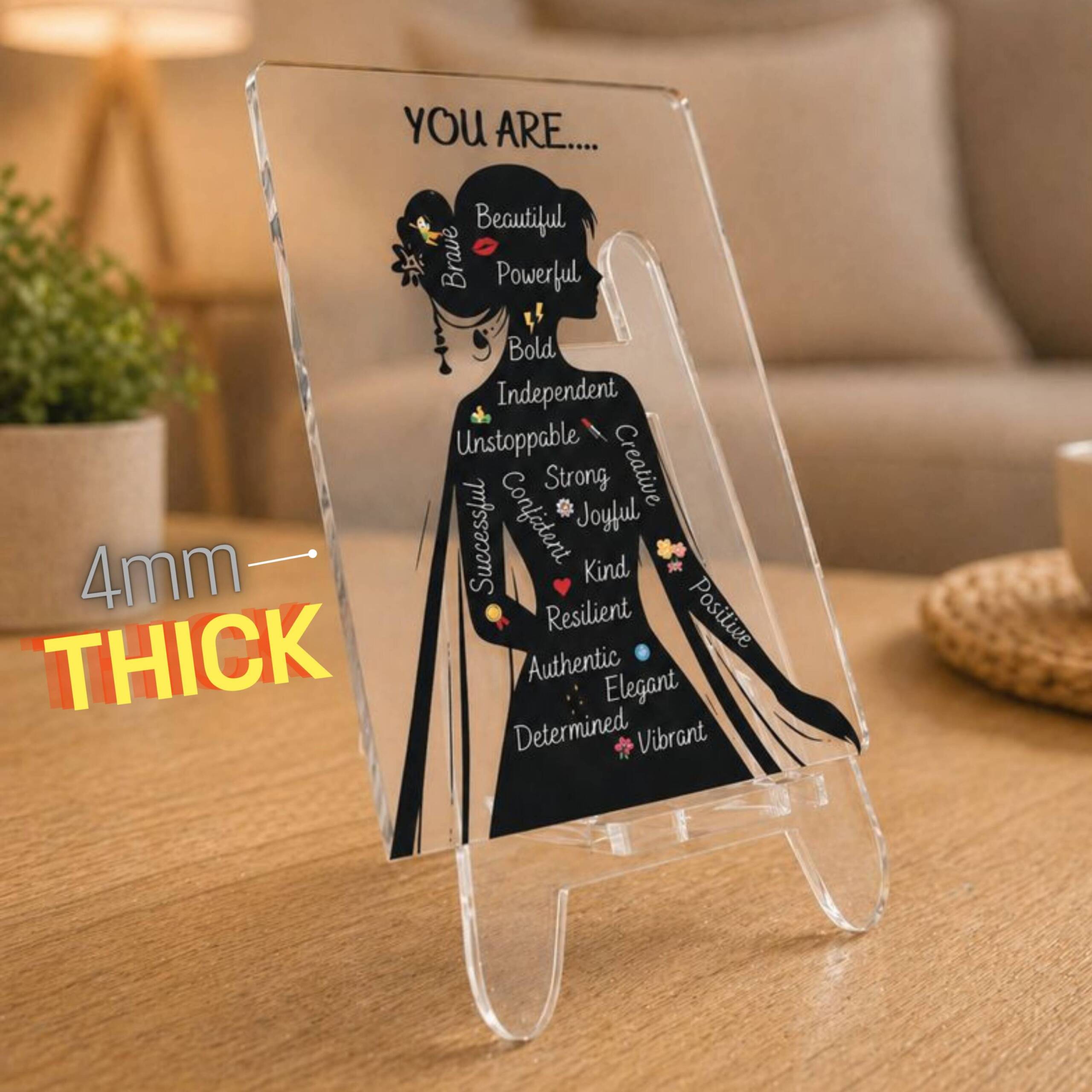 Inspirational Gift for Women | Transparent Acrylic Desk Frame with Stand (5x4 Inch) | Motivational Positive Affirmation Acrylic Desk Sign - Image 3