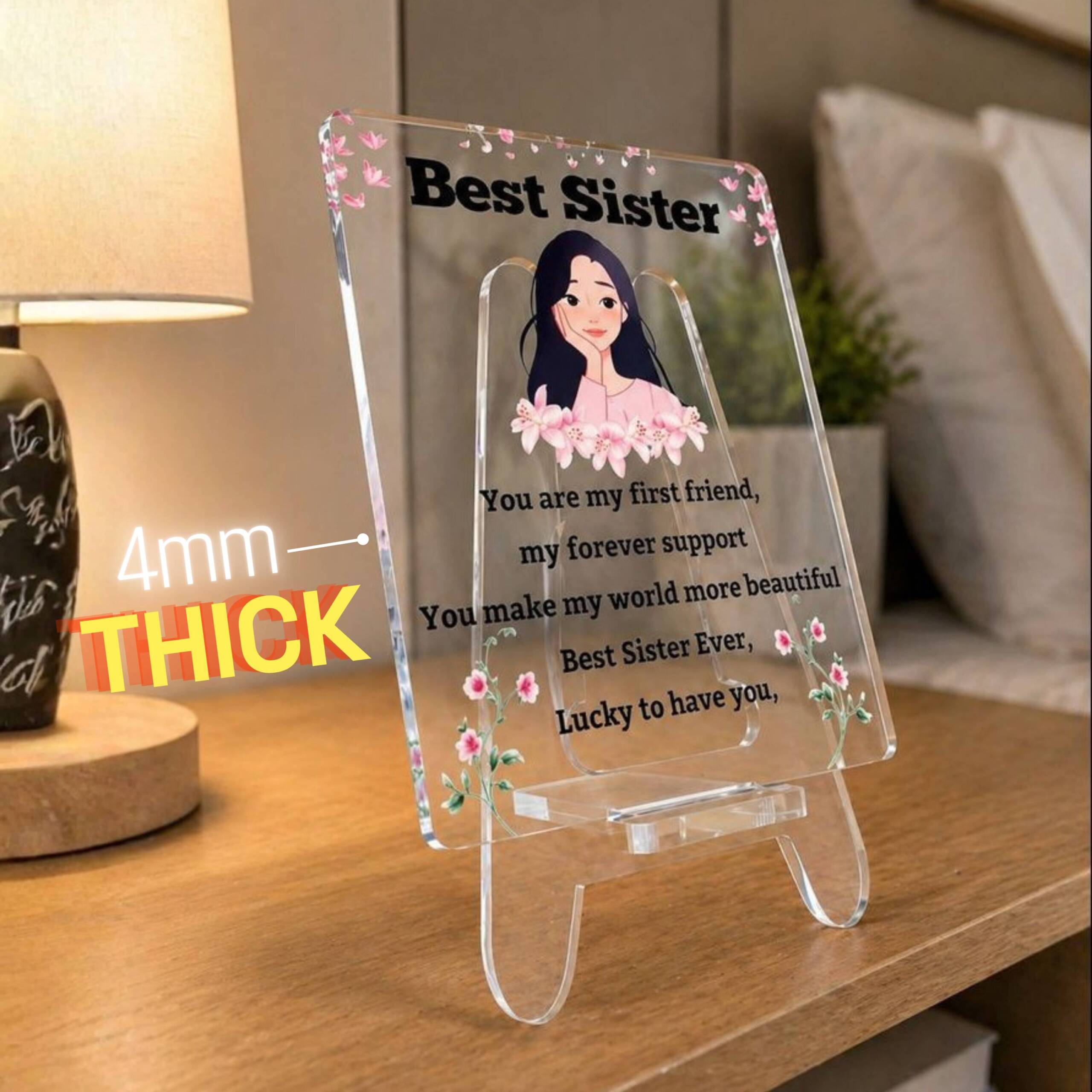 Best Sister Transparent Acrylic Desk Frame with Stand (5x4 Inch) | Heartfelt Quote | Gift for Sister | Decorative Tabletop Home & Office Décor - Image 2