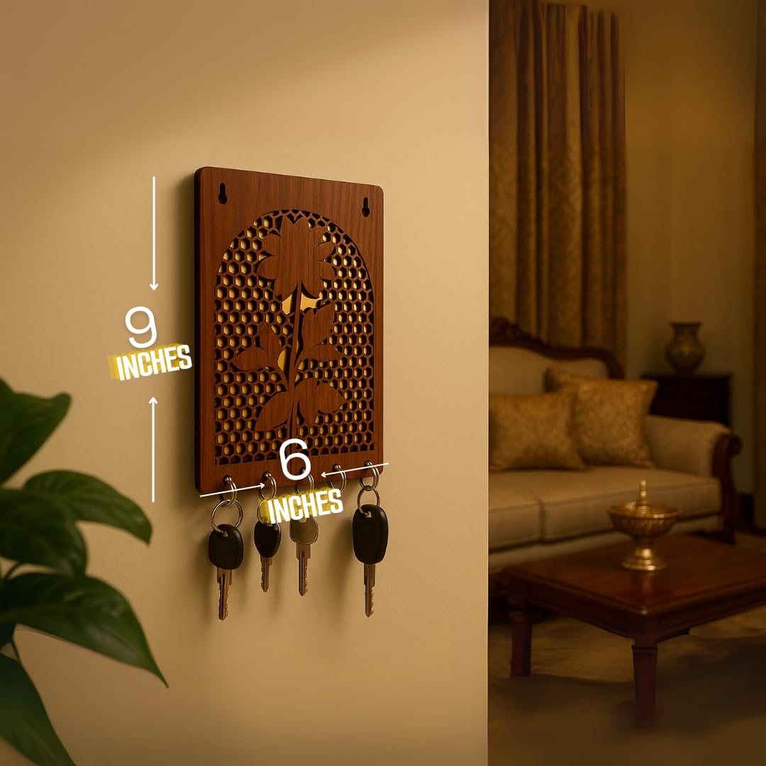 Key Hanger for Wall | Golden Honeycomb | 7 Hooks Metallic Hooks - Image 2
