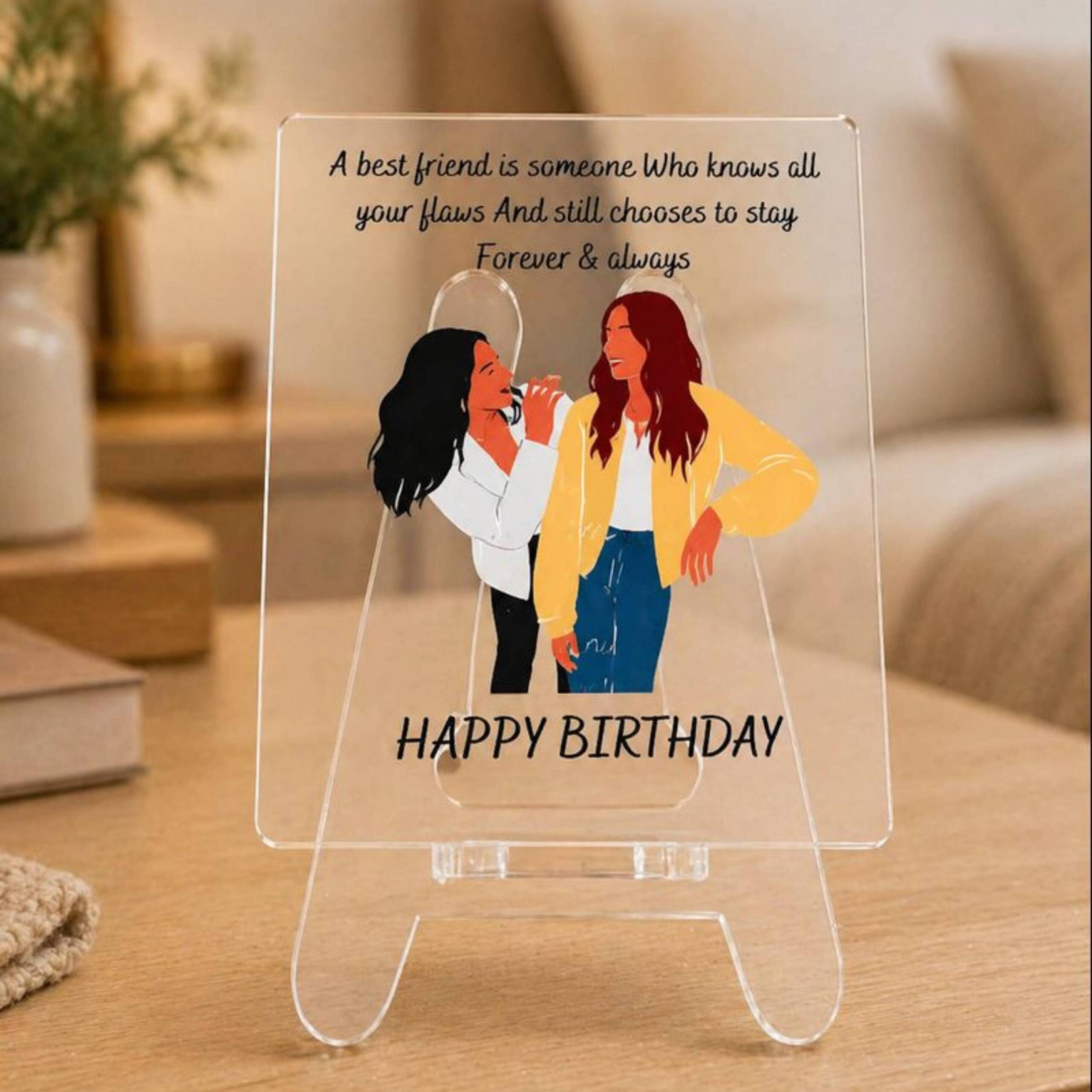 Happy Birthday Gift For Bestie | Transparent Acrylic Desk Frame with Stand (5x4 Inch)