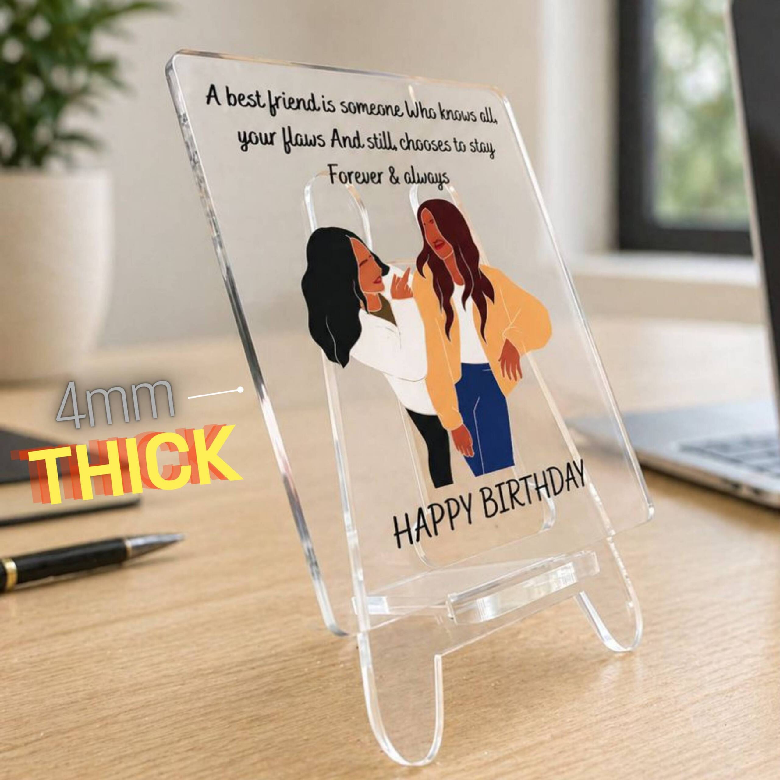Happy Birthday Gift For Bestie | Transparent Acrylic Desk Frame with Stand (5x4 Inch) - Image 2