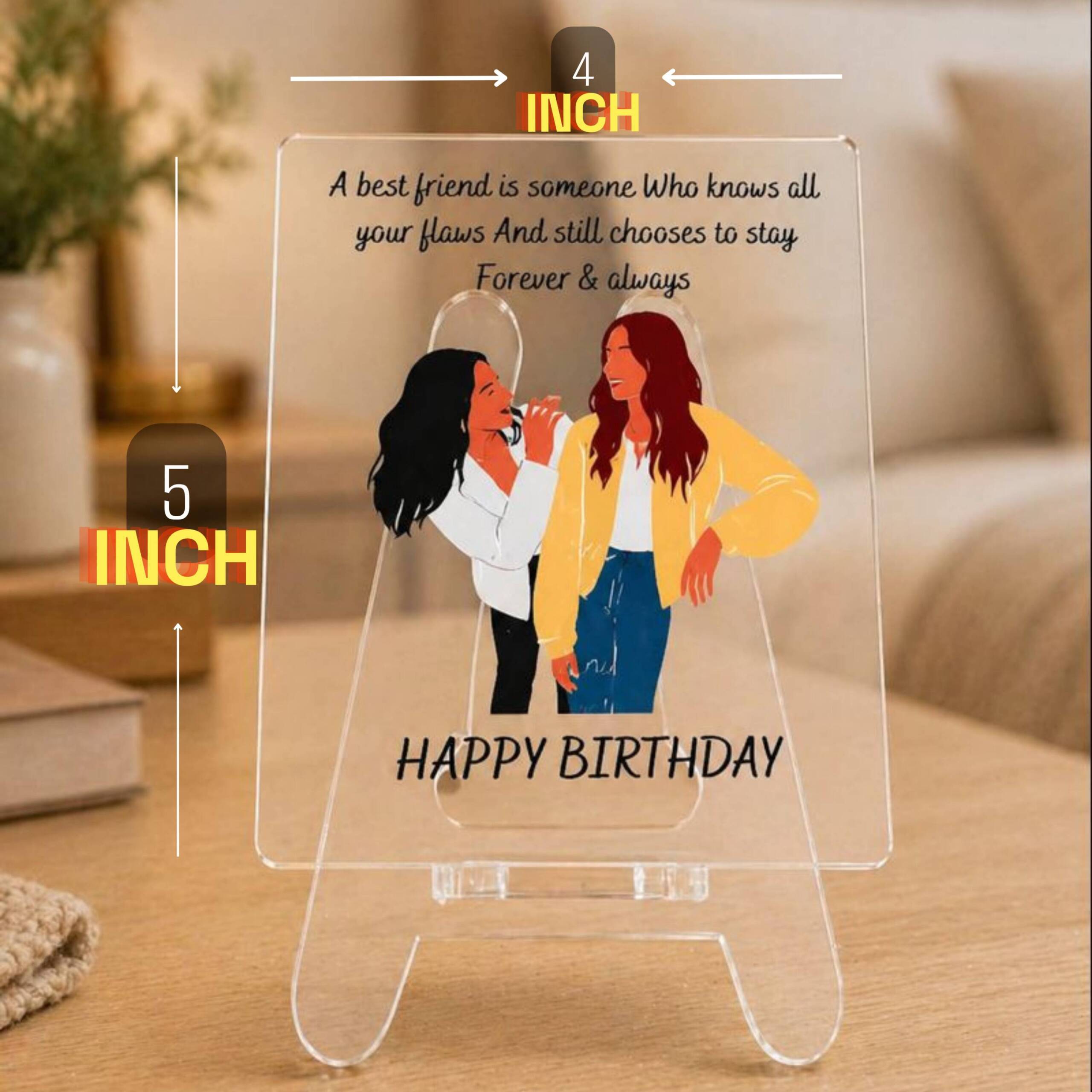 Happy Birthday Gift For Bestie | Transparent Acrylic Desk Frame with Stand (5x4 Inch) - Image 3