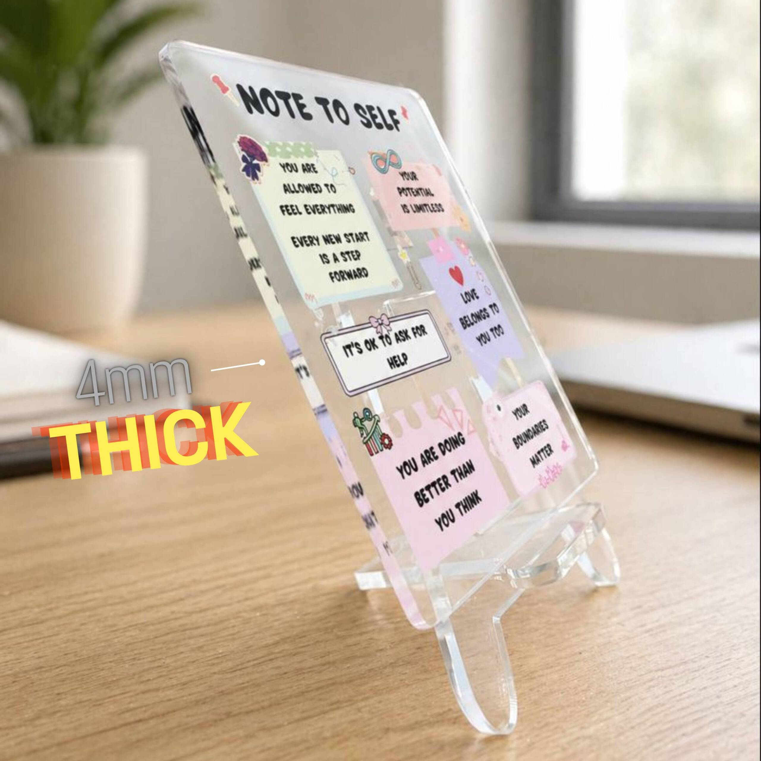 Note to Self Motivational Gift | Transparent Acrylic Desk Frame with Stand (5x4 Inch) | Positive Reminder Quote Frame for Daily Inspiration - Image 2