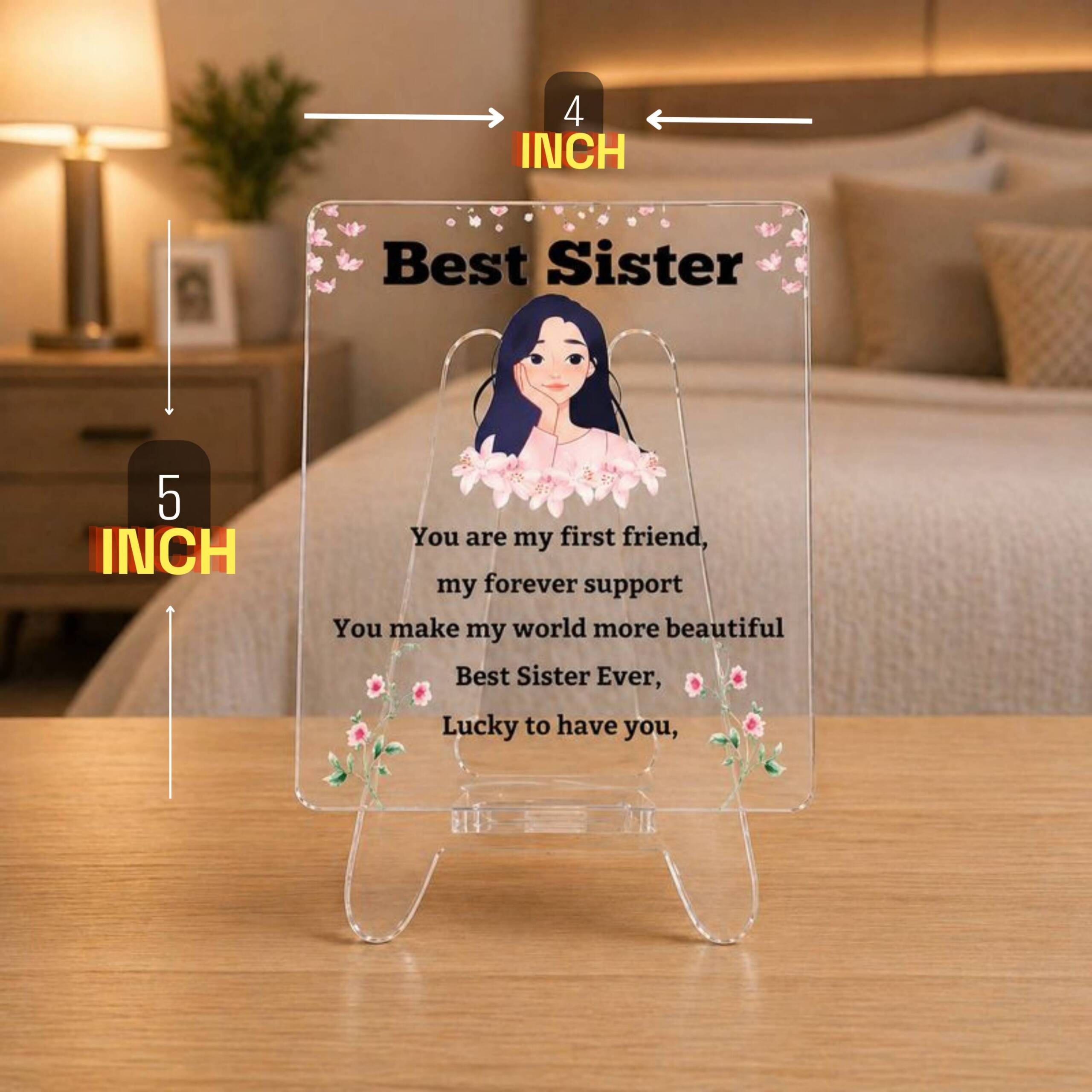 Best Sister Transparent Acrylic Desk Frame with Stand (5x4 Inch) | Heartfelt Quote | Gift for Sister | Decorative Tabletop Home & Office Décor - Image 3