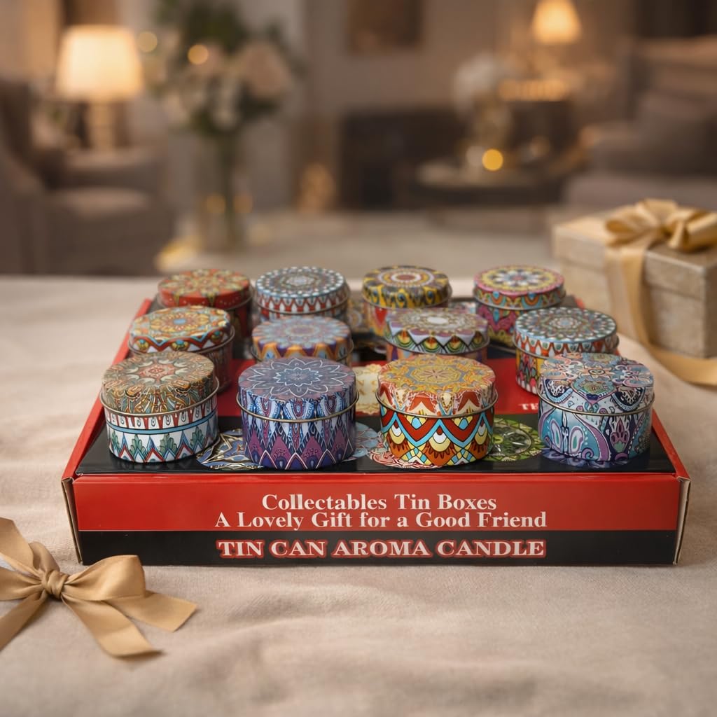 Set of 12 Aroma Candles Home Decor Gift Items – Long Burning Scented Set for Women, Home Ambience & Gifting Decorative Fragrance Candles in Designer Tins | Travel-Friendly | Ideal for Gifting & Home Décor - Image 3