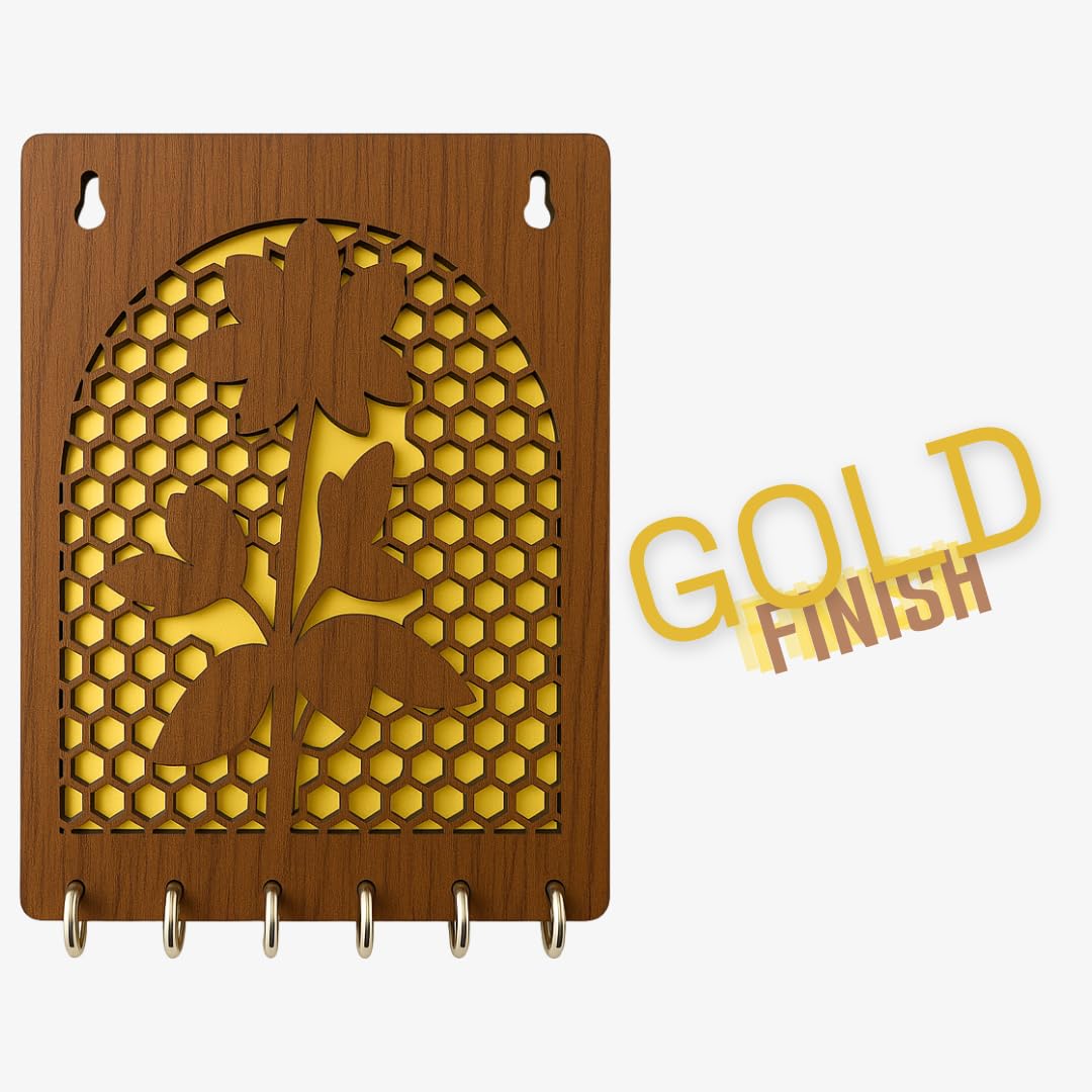 Key Hanger for Wall | Golden Honeycomb | 7 Hooks Metallic Hooks - Image 4