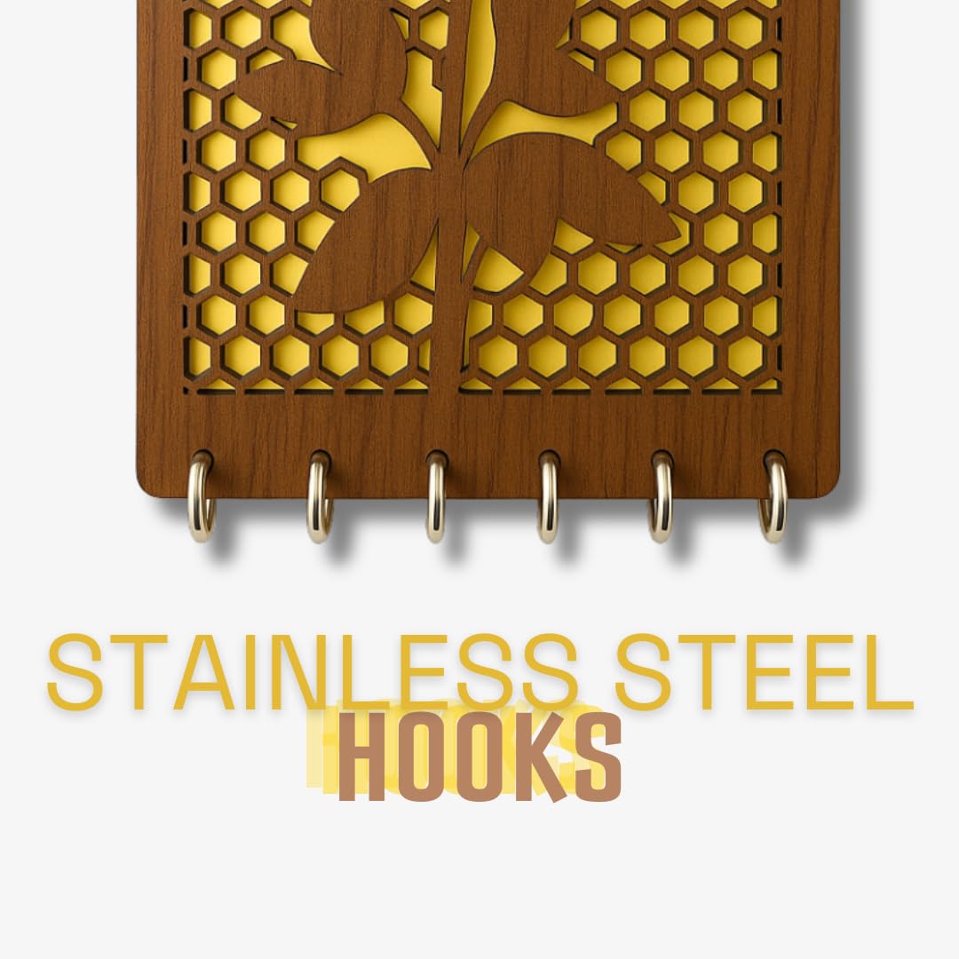 Key Hanger for Wall | Golden Honeycomb | 7 Hooks Metallic Hooks - Image 5