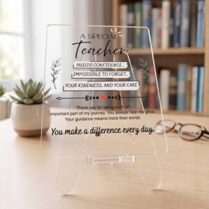 A Special Gift For Teacher | Transparent Acrylic Desk Frame with Stand (5x4 Inch) | A Special Teacher Inspirational Acrylic Desk Sign Gift