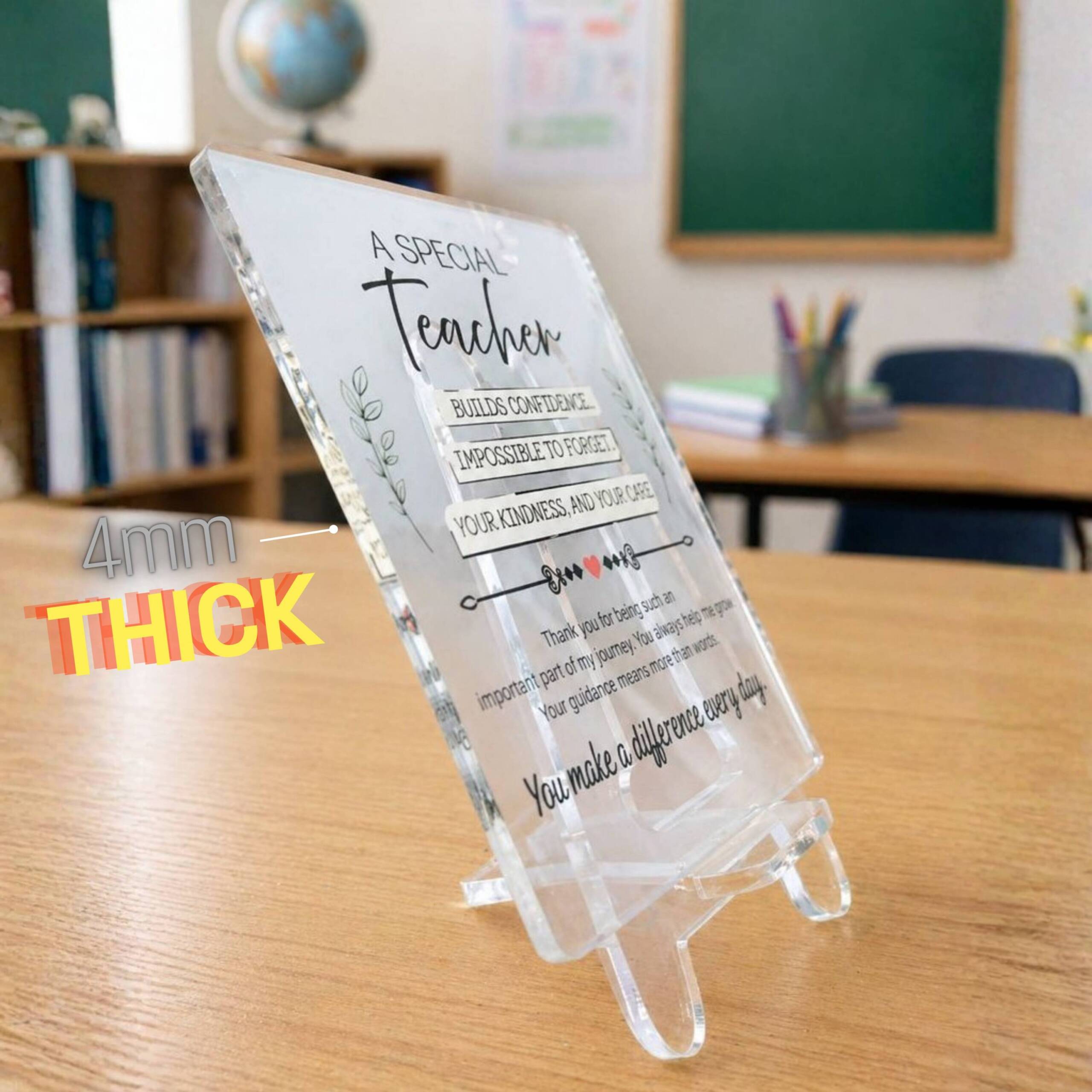 A Special Gift For Teacher | Transparent Acrylic Desk Frame with Stand (5x4 Inch) | A Special Teacher Inspirational Acrylic Desk Sign Gift - Image 2