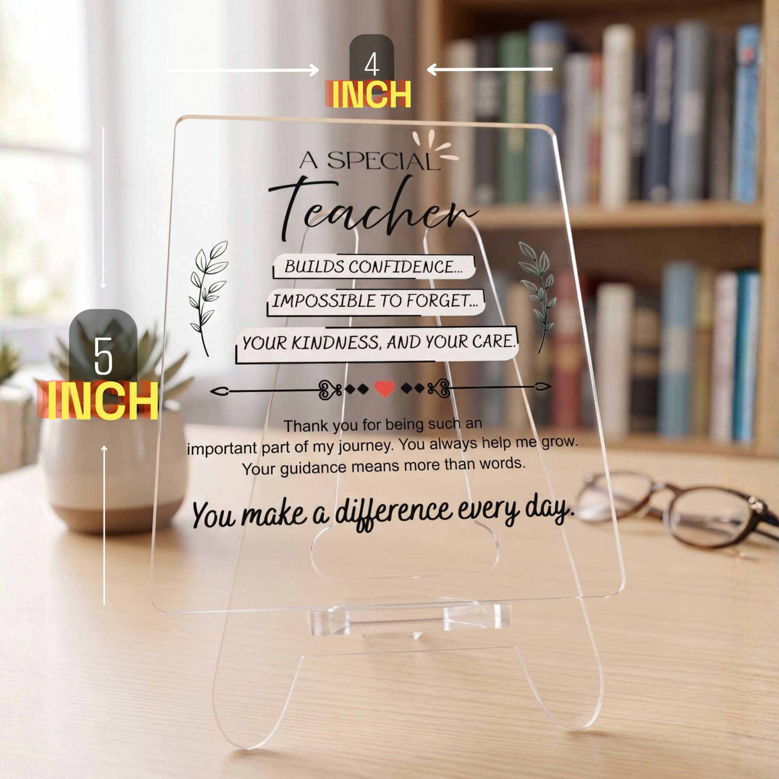 A Special Gift For Teacher | Transparent Acrylic Desk Frame with Stand (5x4 Inch) | A Special Teacher Inspirational Acrylic Desk Sign Gift - Image 3