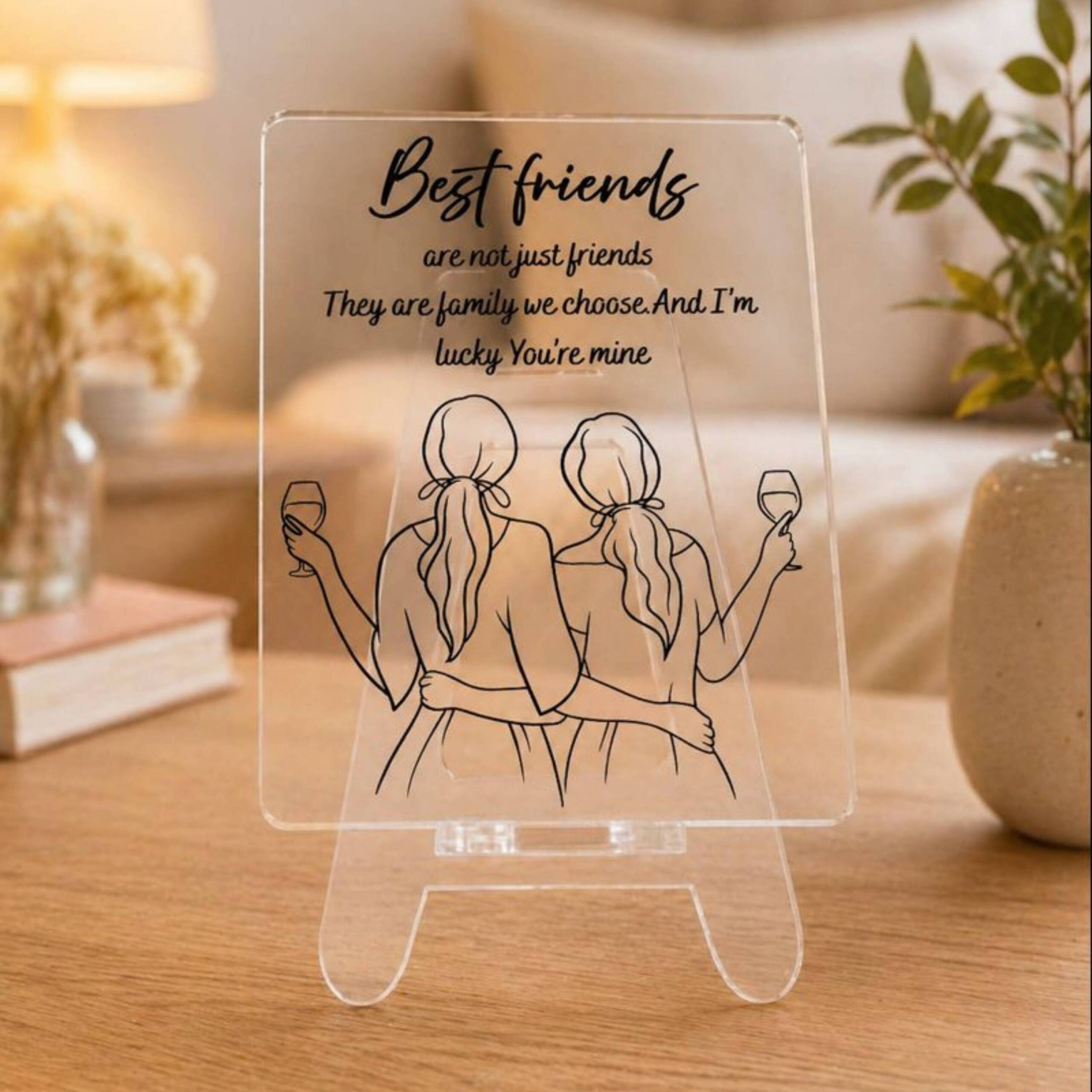 Best Gift For Best Friend Transparent Acrylic Desk Frame with Stand (5x4 Inch) | Best Friends Acrylic Desk Sign Gift