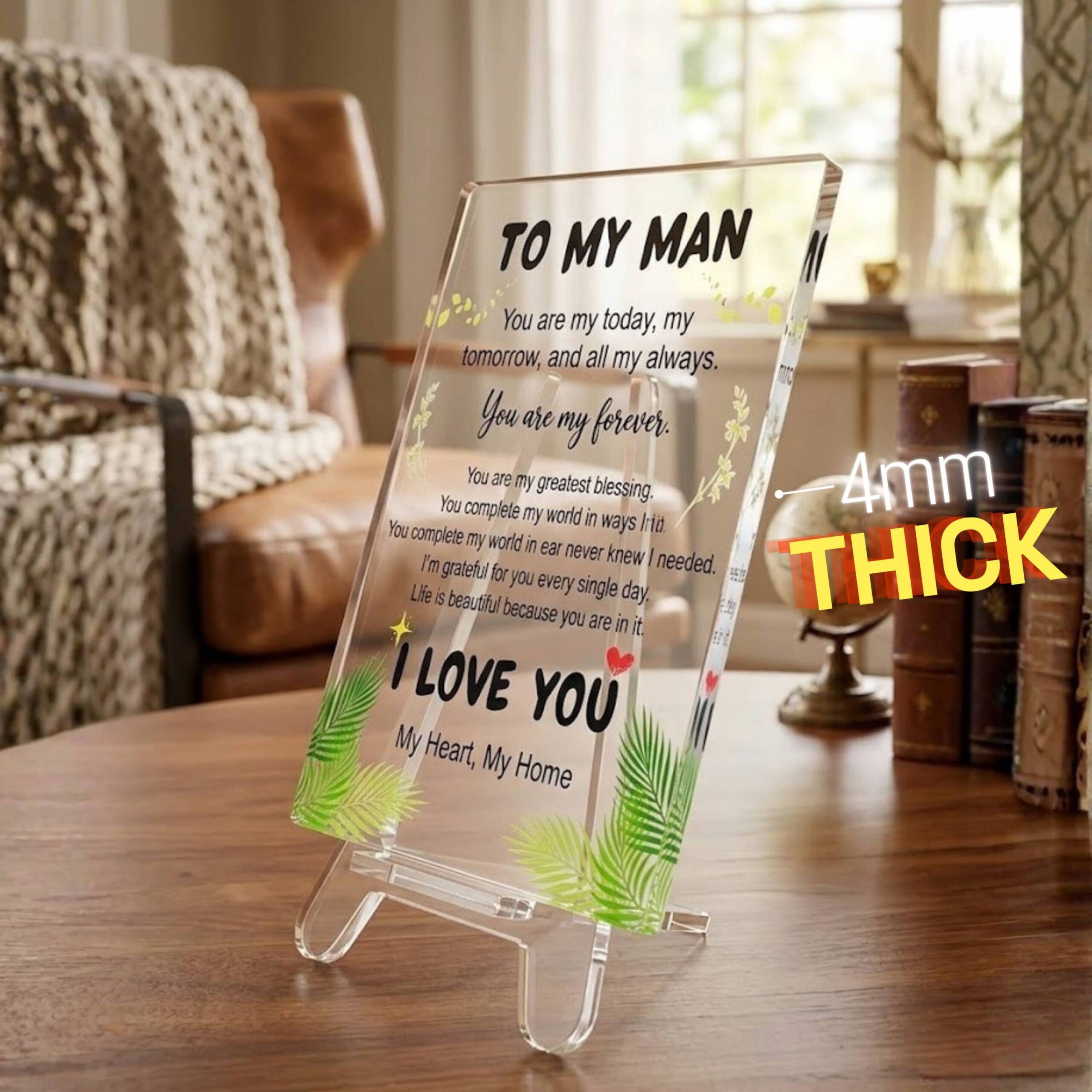 To My Man Gift For Man | Transparent Acrylic Desk Frame with Stand (5x4 Inch) - Image 2