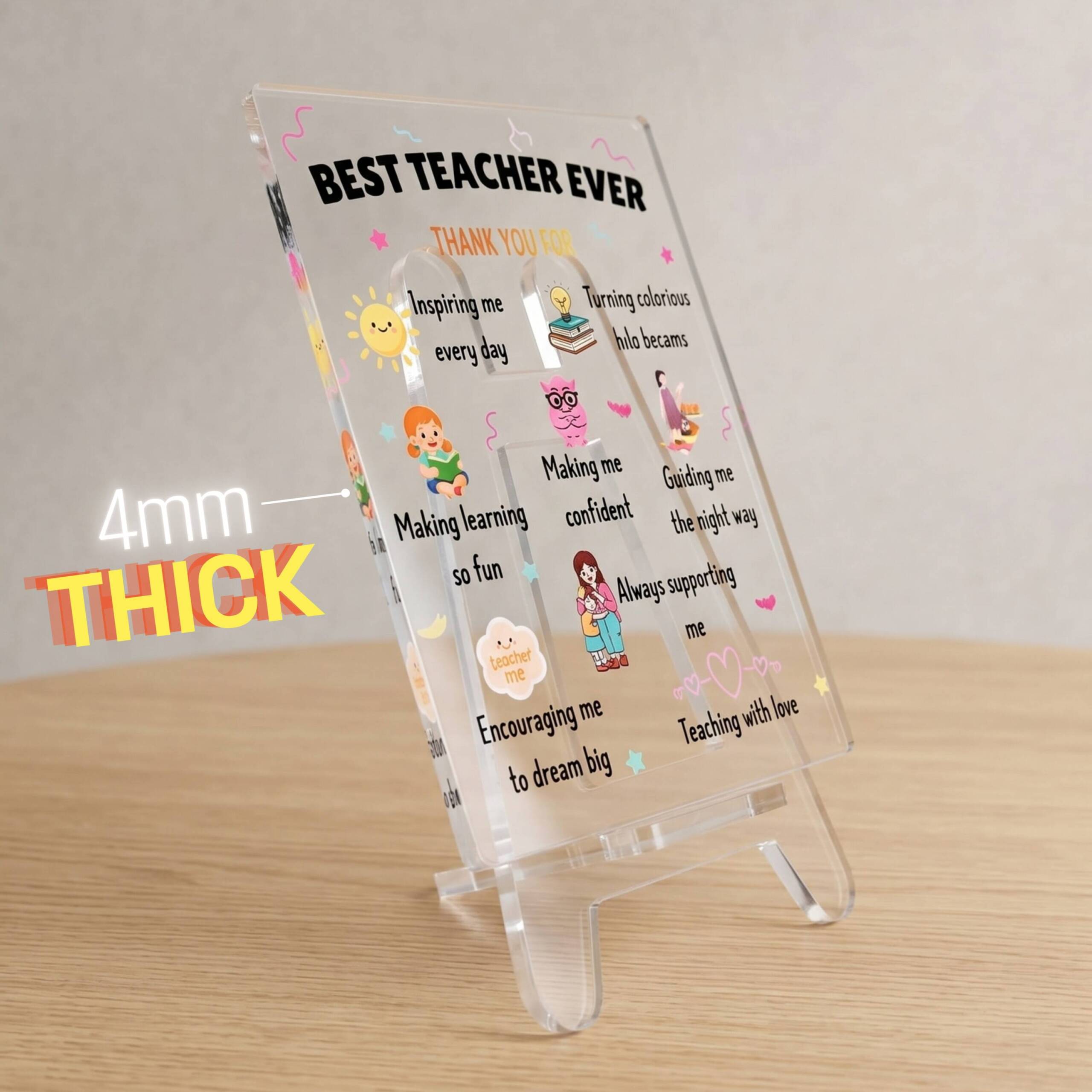 Best Teacher Ever Best Gift For Teacher| Transparent Acrylic Desk Frame with Stand (5x4 Inch)| Thank You Gift for Teachers - Image 2