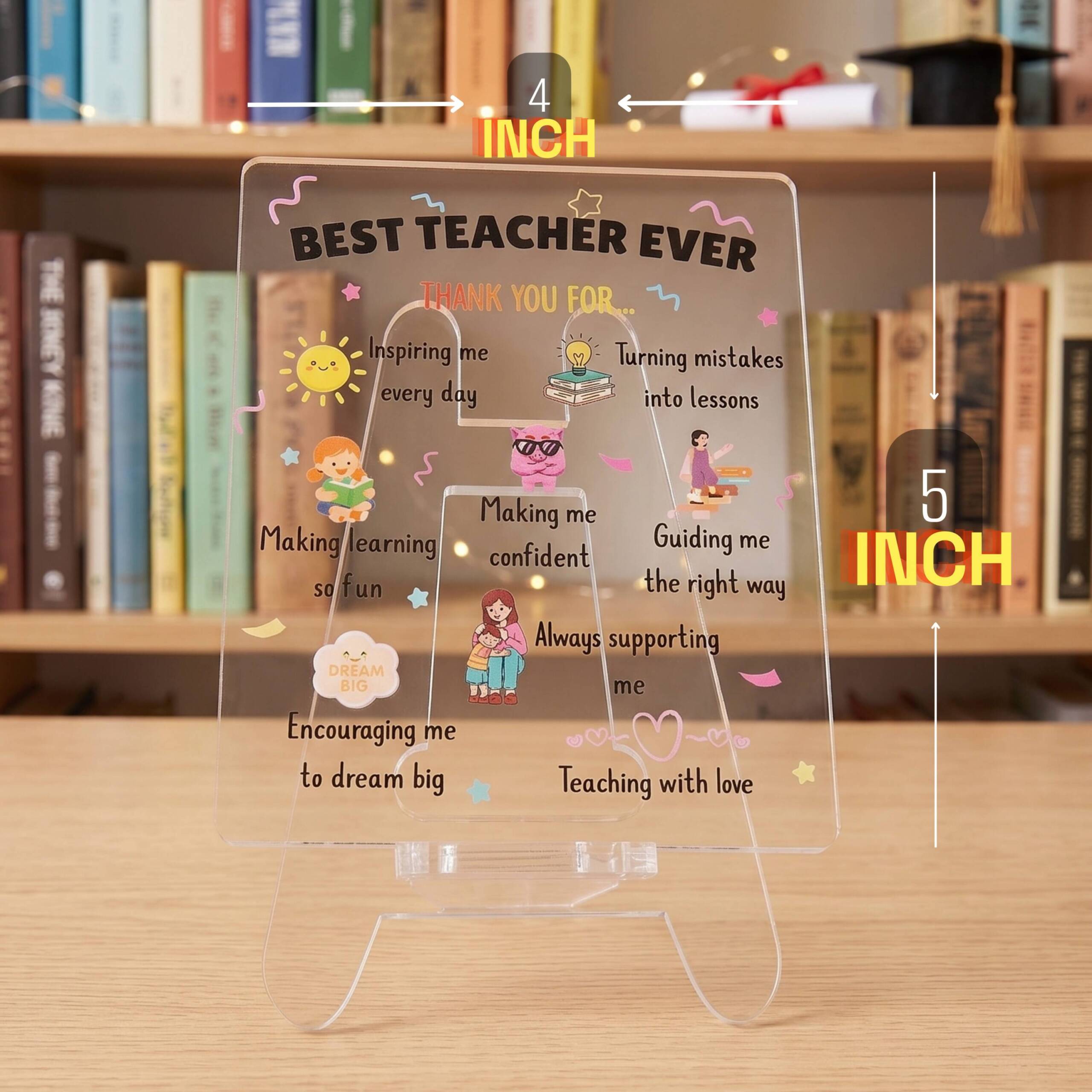 Best Teacher Ever Best Gift For Teacher| Transparent Acrylic Desk Frame with Stand (5x4 Inch)| Thank You Gift for Teachers - Image 3
