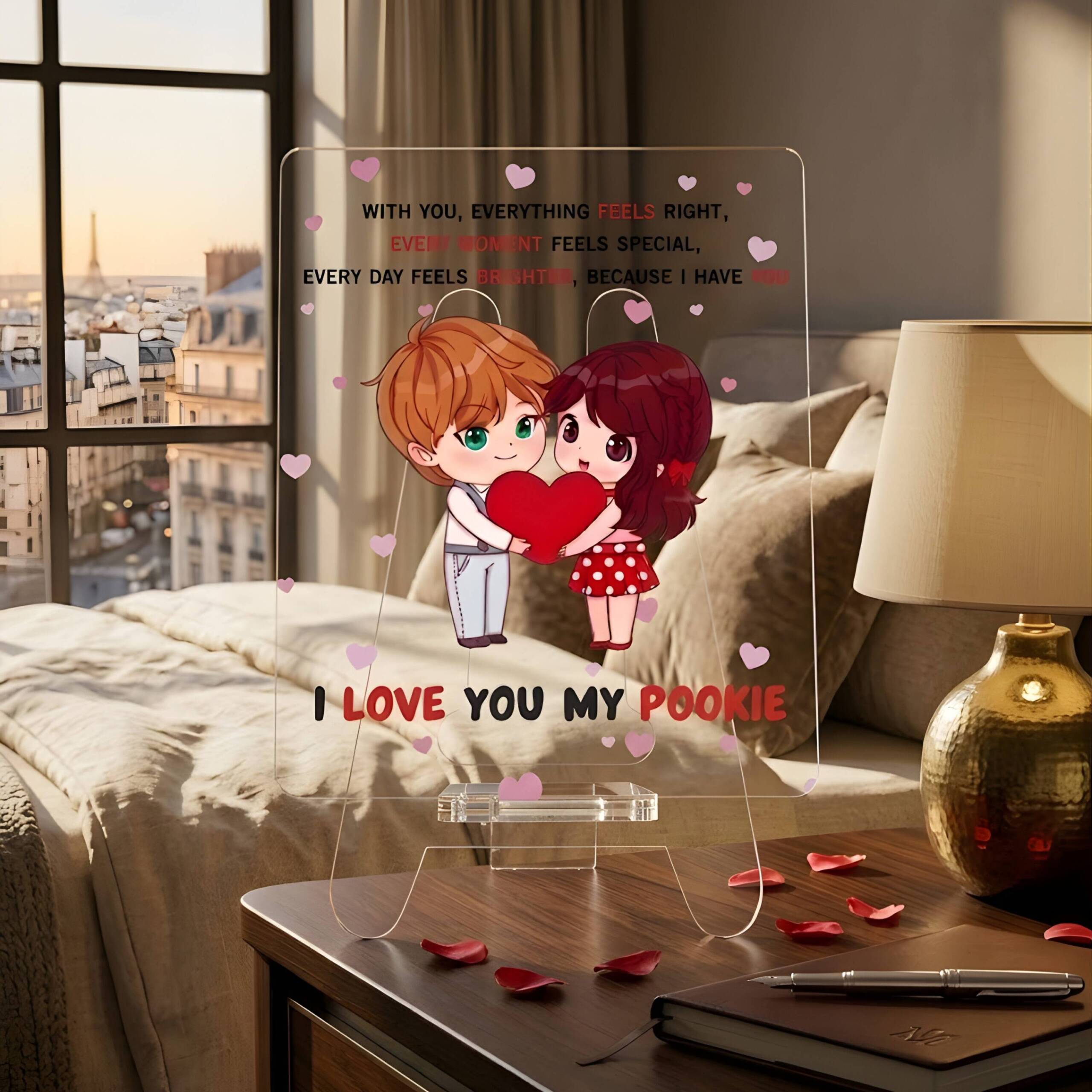 I Love You My Pookie Gift for Couple | Transparent Acrylic Desk Frame with Stand (5x4 Inch)