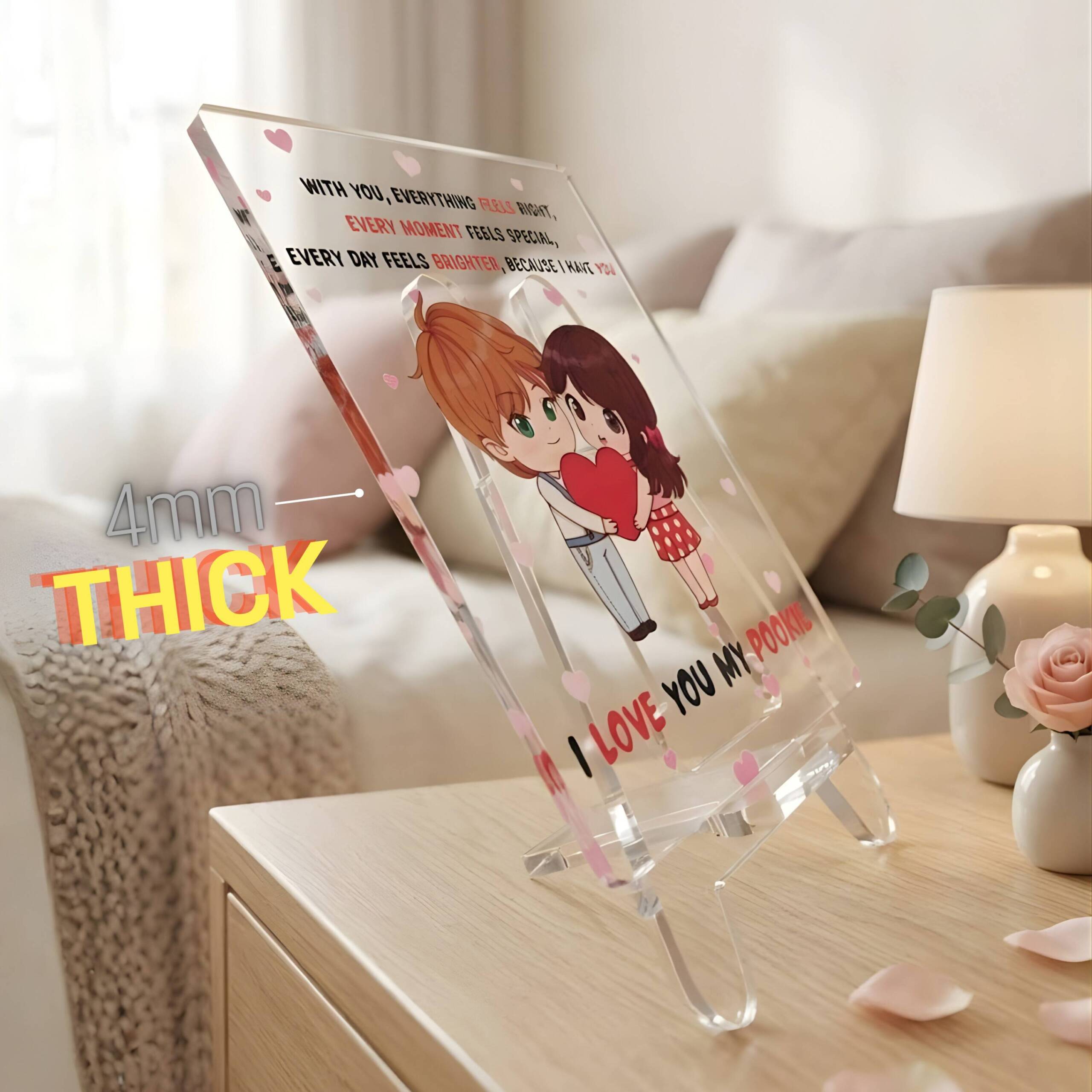 I Love You My Pookie Gift for Couple | Transparent Acrylic Desk Frame with Stand (5x4 Inch) - Image 2