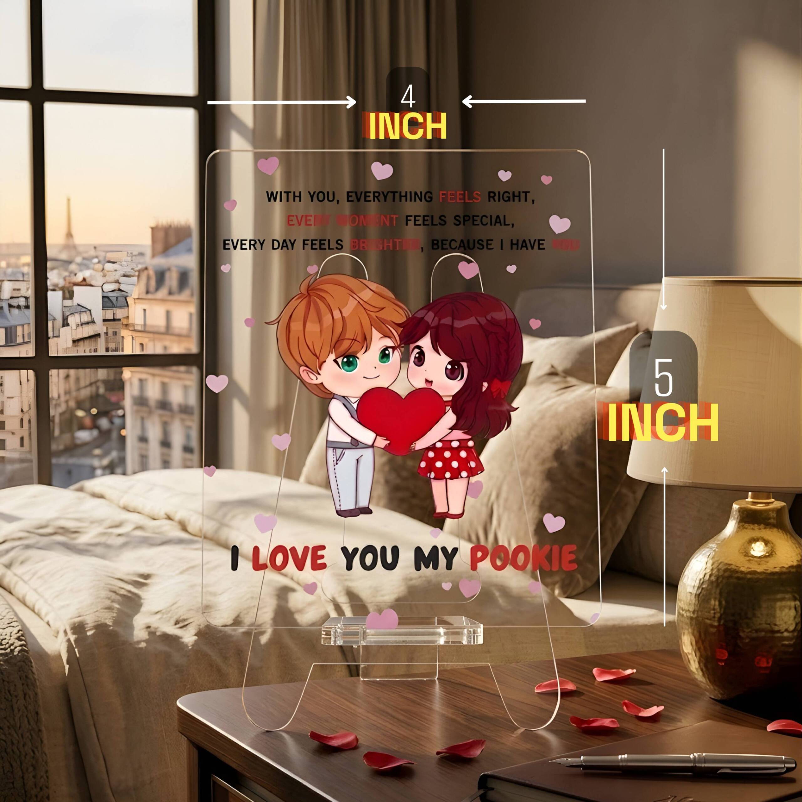 I Love You My Pookie Gift for Couple | Transparent Acrylic Desk Frame with Stand (5x4 Inch) - Image 3