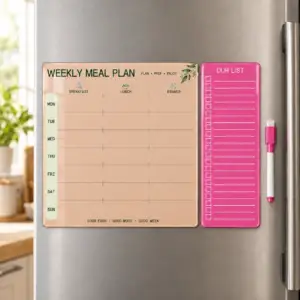Magnetic Meal Planner & Grocery List for Fridge - Pink, large