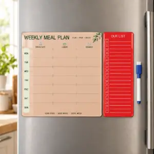 Magnetic Meal Planner & Grocery List for Fridge - Red, large