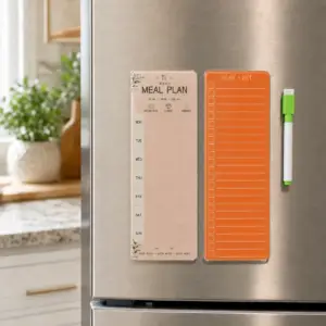 Magnetic Meal Planner & Grocery List for Fridge - Orange, compact