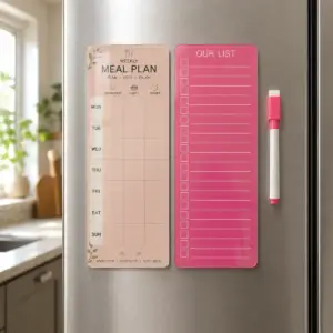 Magnetic Meal Planner & Grocery List for Fridge - Pink, compact