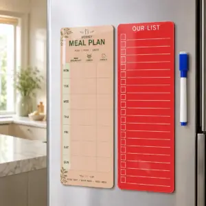 Magnetic Meal Planner & Grocery List for Fridge - Red, compact